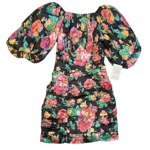 NWT For Love and Lemons Jolie Mini Dress with Puff Sleeves in Black - S - Picture 2 of 8